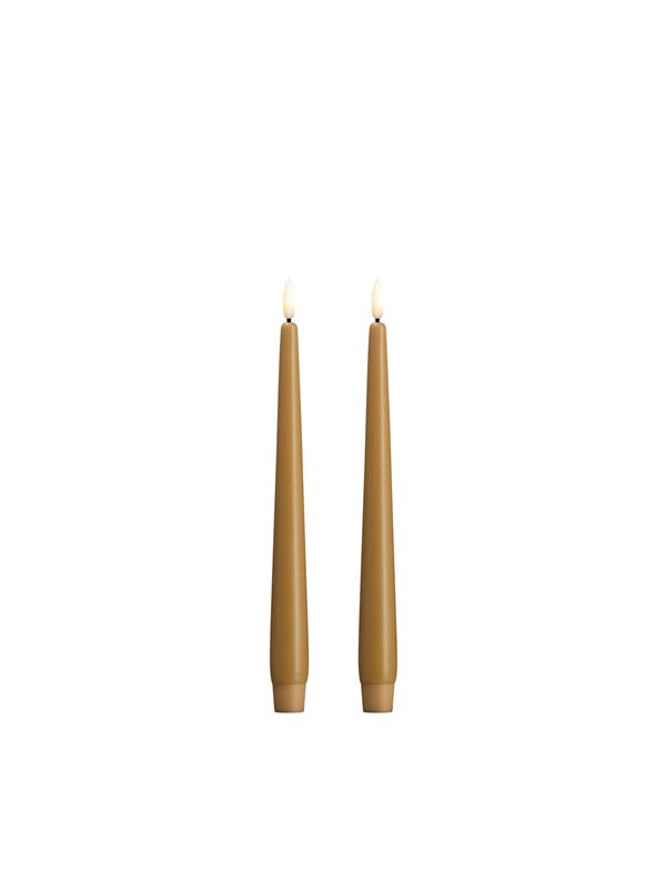 Moods & More LED taper candle - Slim - Honey mustard - 23x250 mm - 2 pcs