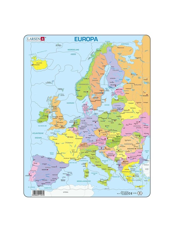 Larsen Europa – Puzzel – Kaarten & Geografie – Europa – Educatieve legpuzzel voor kinderen – 37 stukjes – Gemaakt in Noorwegen – Extra dikke 2,5 mm stukjes – Tray met vaste rand