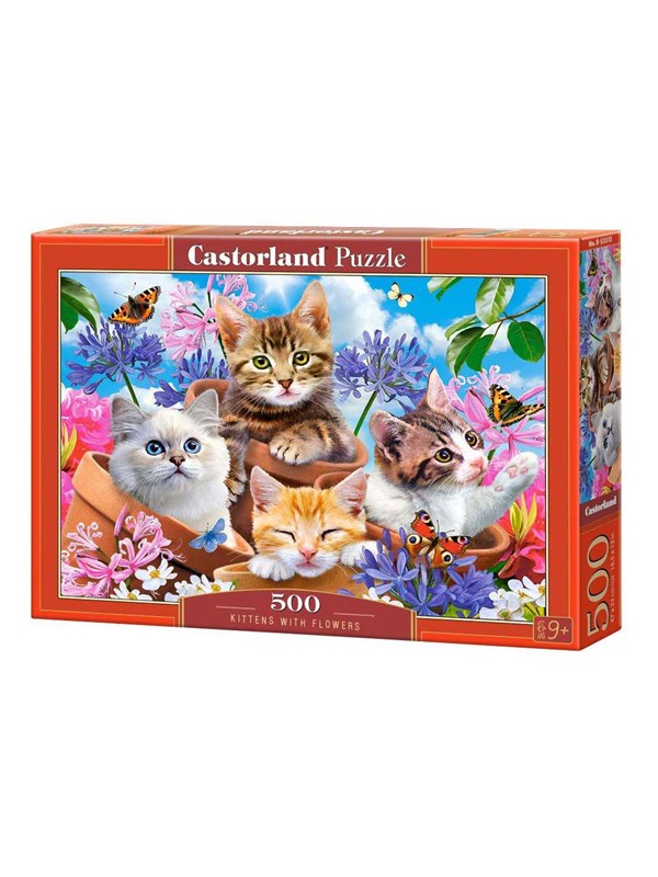 Castorland Kittens with Flowers – Puzzel – 500 stukjes – Satijnen afwerking – Perfecte pasvorm – Europese kwaliteit