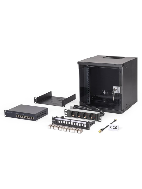 DIGITUS DN-49101-SET - 10" Network Bundle | 6U Cabinet + Switch + Patch Panel | Unmounted