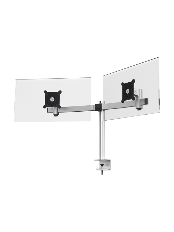 DURABLE Monitorbeugel voor 2 schermen. Met bureauklem. De schermpositie is instelbaar in de hoogte, draaibaar en kantelbaar.