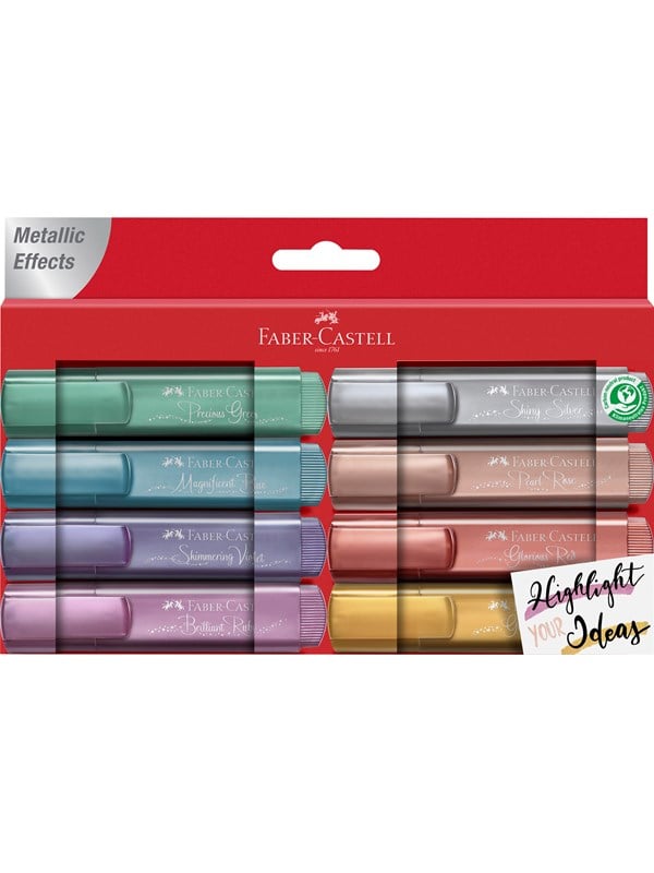 Faber-Castell tekstmarker - 8 stuks - metallic - markeerstift - FC-154689