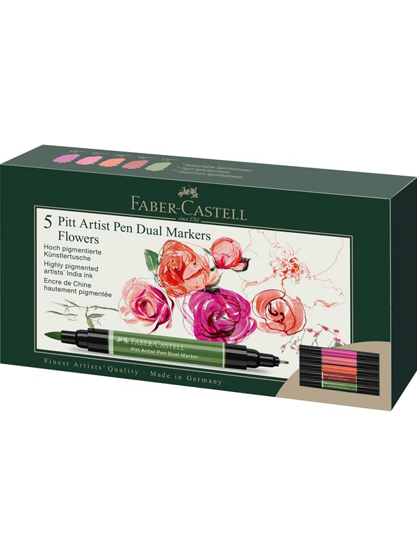 Faber-Castell tekenstift - Pitt Artist Pen - duo marker - Flowers - etui 5 stuks - FC-162007
