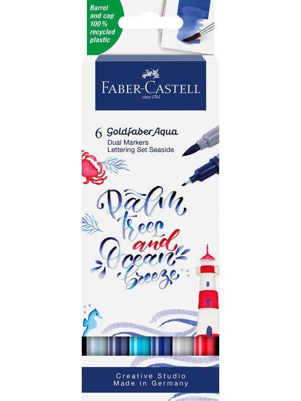 Faber-Castell - Duo aquarel marker - Goldfaber - etui 6 stuks - Jungle letteringset - brush / 0,6mm - FC-164519