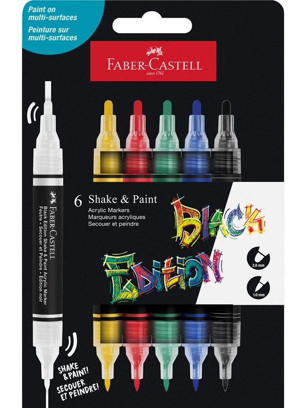 Faber-Castell acrylmarker - Black Edition - Shake & Paint - 6 standaard kleuren - FC-285507