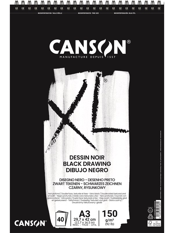 Canson XL Dessin Noir DS A3 150G Spiral 40 SH