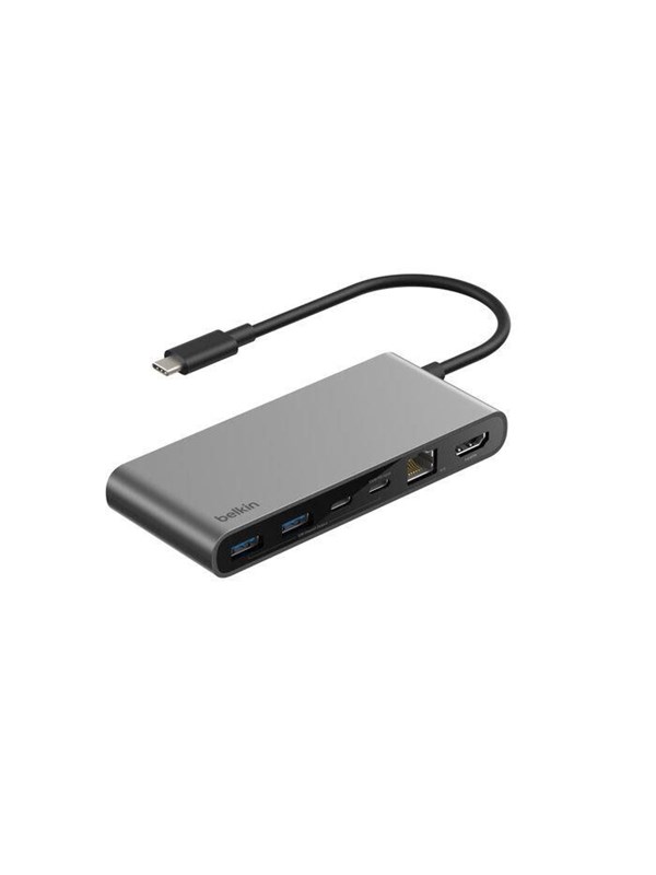 Belkin Connect 8-in-1 USB-C Hub – 4K 60Hz HDMI – 2,5Gb Ethernet – 100W Power Delivery – 10Gbps – Grijs