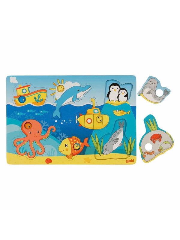 GOKI Puzzel - Zeedieren - 7 delen - 30x21x0,8cm - Hout - 1+