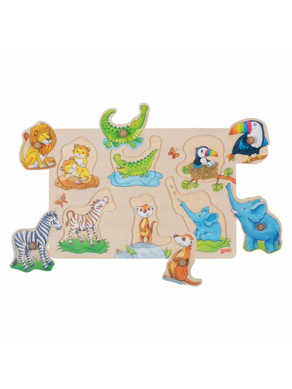GOKI Steekpuzzel - Mama En Baby - 6 delen - 30x21x2,4cm - Hout - 1+