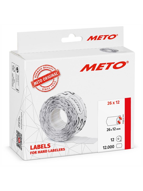 METO Price labels 26x12 white 12 rls/1000