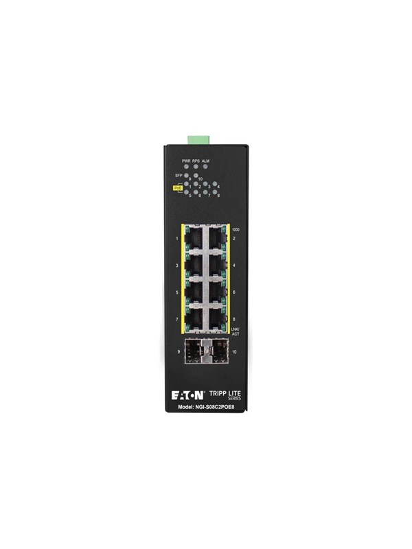 Tripp Lite Eaton series 8-Port Lite Managed Industrial Gigabit Ethernet Switch - 10/100/1000 Mbps PoE+ 30W 2 GbE SFP Slots -10° to 60°C DIN Mount