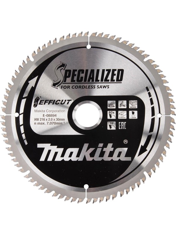 Makita E-08894 Afkortzaagblad Hout | Efficut | 216 x 30 mm | 80-tands