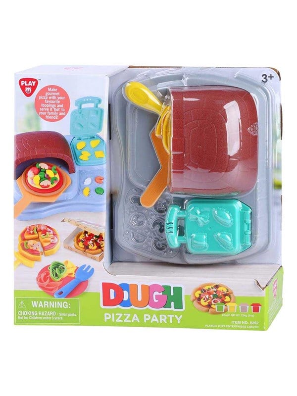 Playgo klei speelgoed Pizza Feest set met 4 kleipotjes voor kinderen.