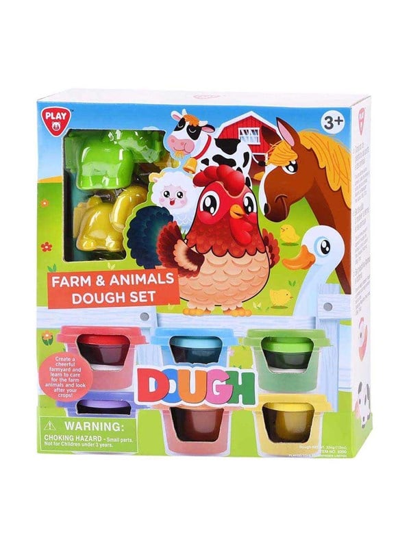 Playgo boerderij kleiset met dieren - 6 potjes klei en accessoires.