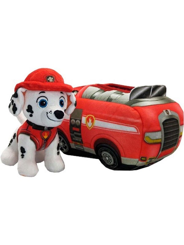 PAW Patrol - Marshall 2-in-1 pluchen voertuig - Knuffel van 15,2 cm met pluchen brandweerwagen van 20,3 cm - Knuffels
