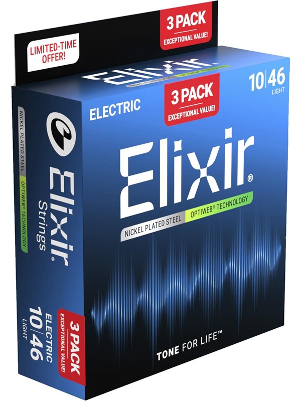 Elixir Strings 16572 - Nikkelgeplateerd staal - Elektrische snaren - Optiweb - Light (10-46) - 3 PACK