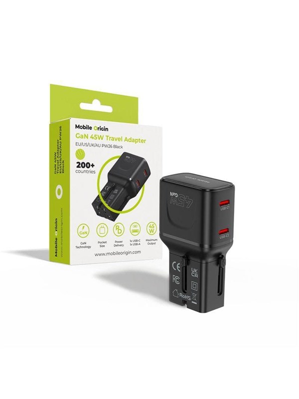 Mobile Origin 45W Travel Adapter - EU/US/UK/AU PW26 - black