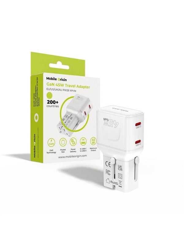 Mobile Origin 45W Travel Adapter - EU/US/UK/AU PW26 - white