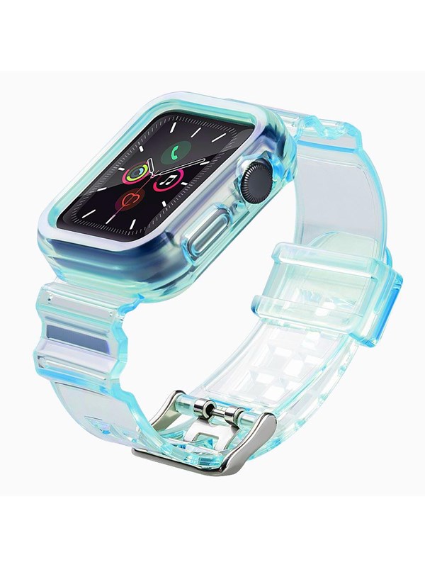 Hurtel Silicone Band Strap Bracelet Case Strap Light Set for Apple Watch 44mm - Blue