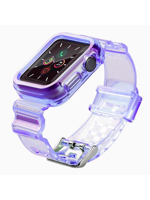 Hurtel Silicone Band Strap Bracelet Case Strap Light Set for Apple Watch 44mm - Purple