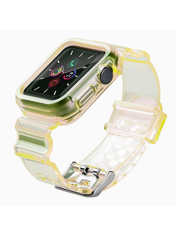 Hurtel Silicone Band Strap Bracelet Case Strap Light Set for Apple Watch 42mm - Yellow