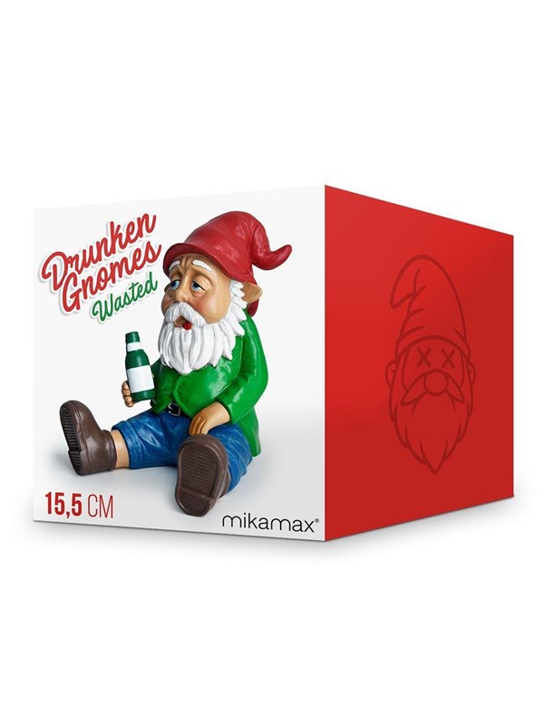 MikaMax Dronken Tuinkabouter - Grappig Tuinbeeld van Kunsthars - 15,5 cm - Voor Binnen en Buiten - Tuindecoratie