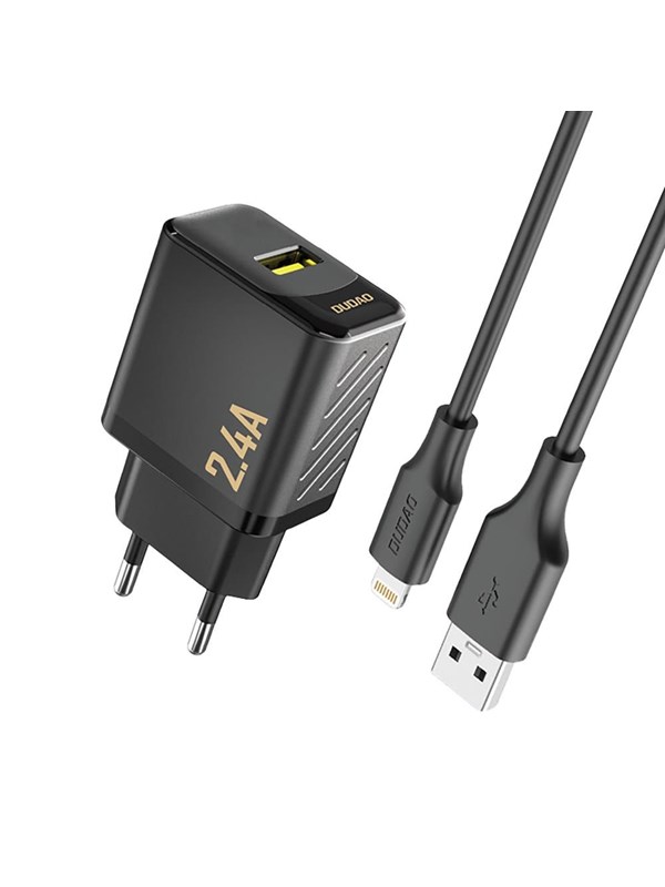 Dudao A23LEU 2.4A GaN EU USB-A wall charger with USB-A cable - Lightning - black
