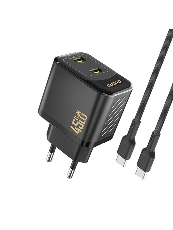 Dudao A28PCEU PD 45W GaN 2xUSB-C Wall Charger with USB-C Cable - Black