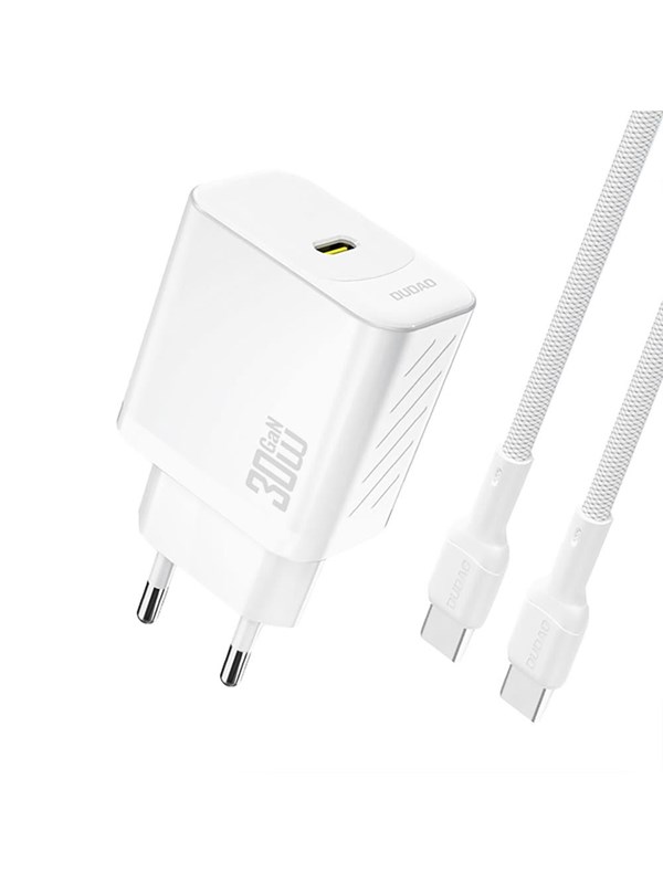Dudao A27PCEU PD 30W GaN USB-C AC Charger with USB-C Cable - White