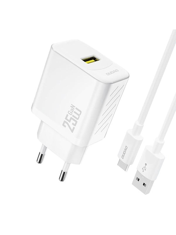 Dudao A27STEU 25W GaN USB-A wall charger with USB-A cable - USB-C - white