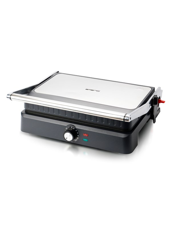 Emerio Contactgrill - Tosti Apparaat - Groot Grilloppervlak 34x24cm - Panini Grill - Tosti IJzer CG-130859 - RVS / Zwart
