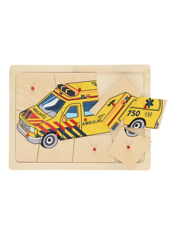 Playwood Wooden Knob Puzzle Ambulance 9 pcs. Hout