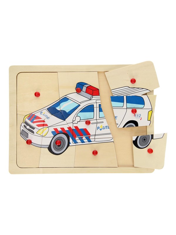 Playwood Wooden Knob Puzzle Police 9 pcs. Hout