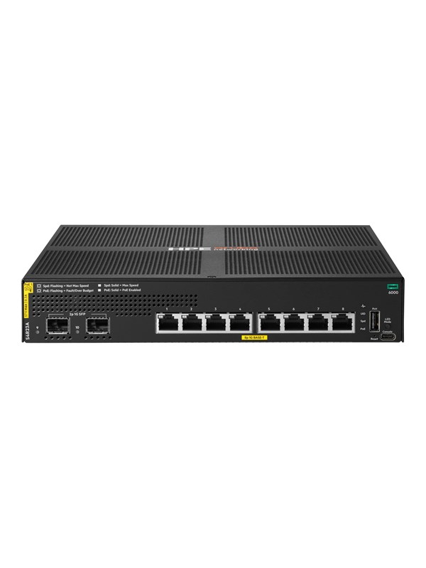 Hewlett Packard Enterprise HPE Aruba Networking CX 6000 8p 10M/100M/1G Class4 PoE 2p SFP 1G 67W Switch