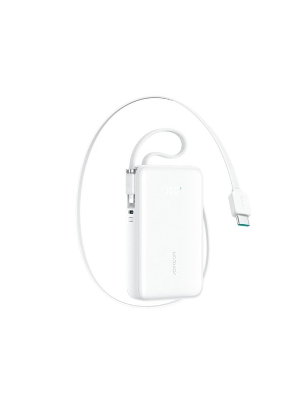 Joyroom JR-PR2L 10000mAh 35W Power Bank with Built-in Retractable USB-C Cable and Lightning Lanyard Cable - White - 10000 mAh