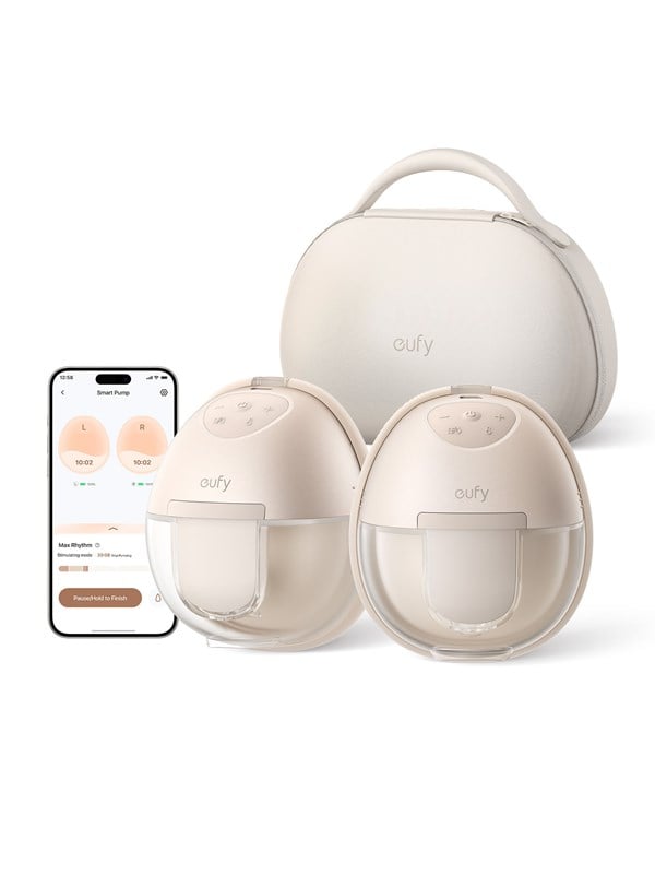 eufy Baby S1 Pro Draagbare Borstkolf - Borstkolven - Verwarmingstechnologie voor meer comfort - Draagbare Oplaadhouder - App-bediening - Gepersonaliseerd Slim Ritme