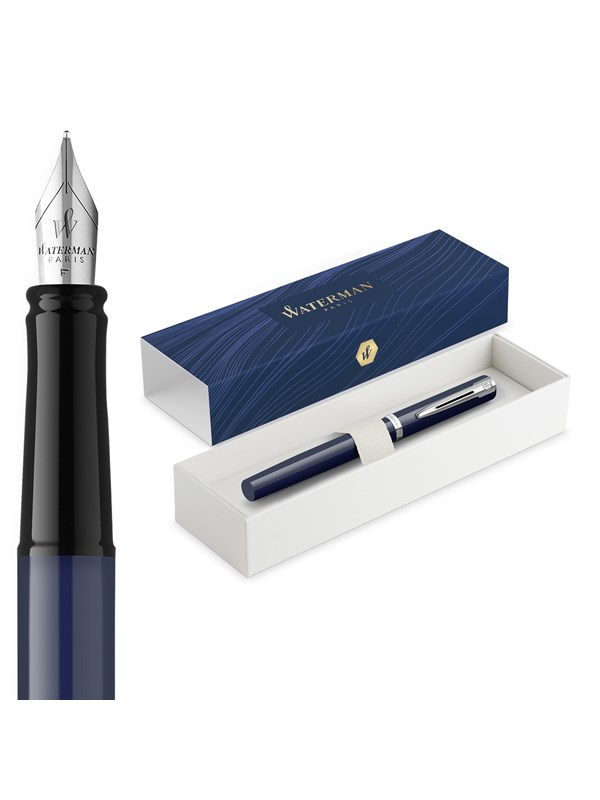 Waterman Impression Vulpen | Fijn Vulstuk met Blauwe Inktvulling | Blauwe Lak met Palladium-Gecoate Afwerking | Geschenkdoos