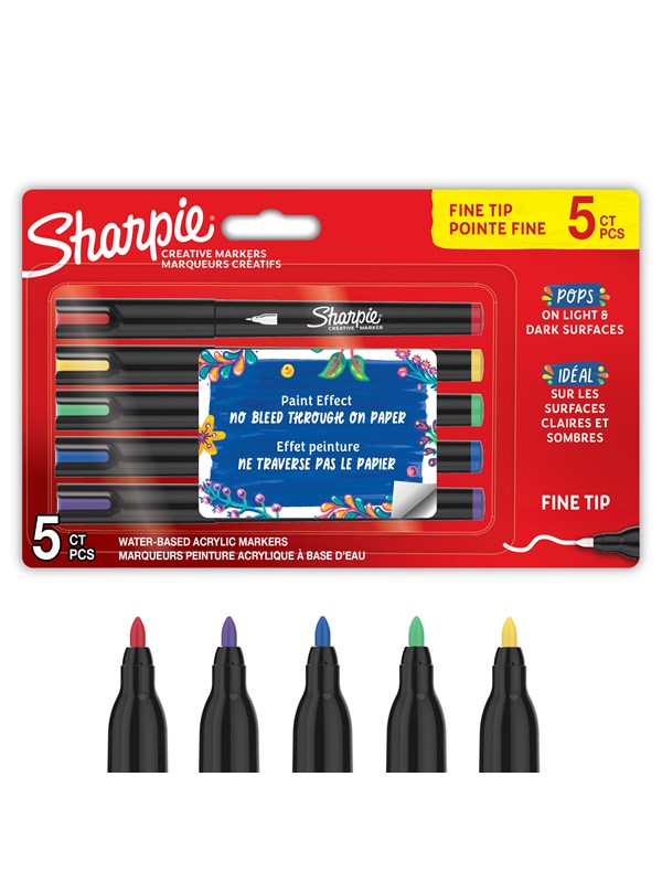 Sharpie Creative Marker acrylverf pennen | Water-based verfmarkers | Niet-doorlopende inkt schrijft op de meeste oppervlakken | Fijne punt | Knutsel- en kunstbenodigdheden | Diverse kleuren | 5 stuks