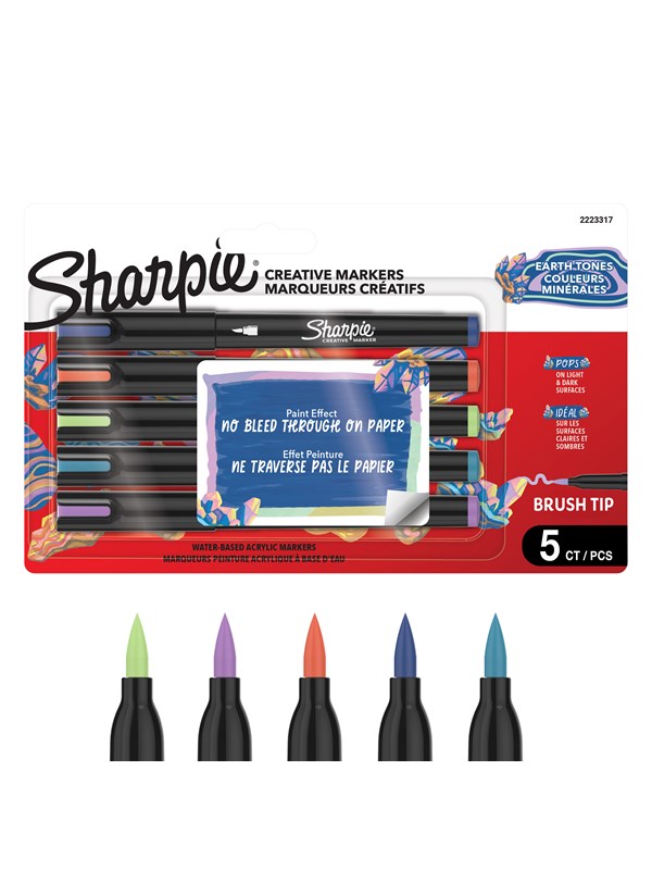 Sharpie Creative Marker acrylverf pennen | Water-based verfmarkers | Niet-doorlopende inkt schrijft op de meeste oppervlakken | Borstelpunt | Knutsel- en kunstbenodigdheden | Warme tinten | 5 stuks