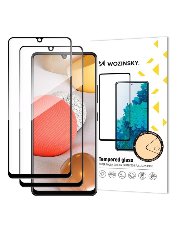 Wozinsky Set 2x Super Durable Full Glue Tempered Glass Full Screen Protector with Frame Case Friendly Samsung Galaxy A42 5G Black