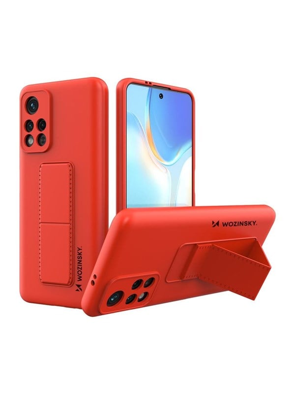 Wozinsky Kickstand Case Silicone Case with Stand Case for Xiaomi Poco M4 Pro 5G Red