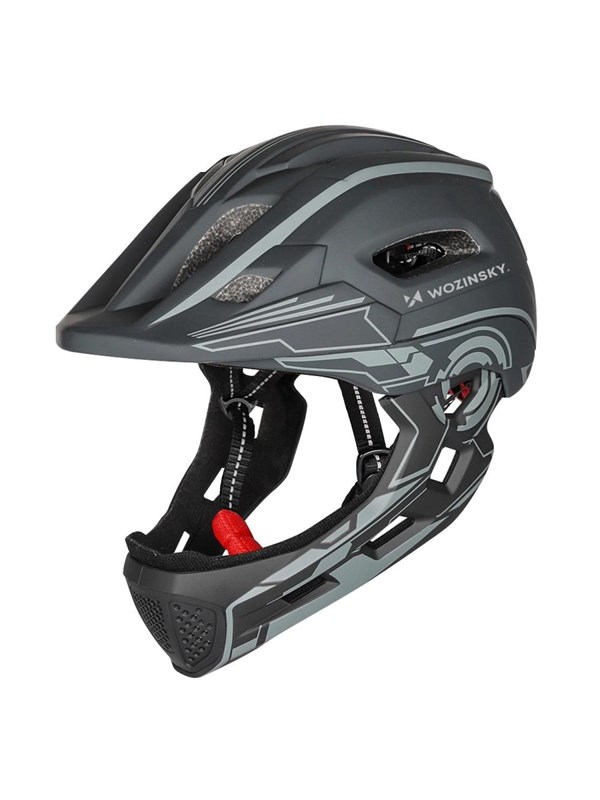 Wozinsky Fullface Children's Bicycle Helmet with USB Rear Light 52-56 cm - Grey