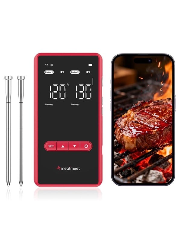 Meatmeet X Pro Kitchen Thermometer with Bluetooth/WiFi App for Smoker Oven Grill - Black