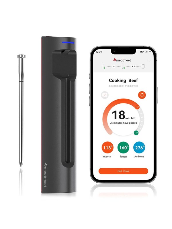 Meatmeet S Pro Kitchen Thermometer with Bluetooth/WiFi App for Grill Oven Smoker - Grey