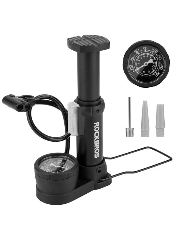 Rockbros 42610002001 floor bicycle pump with pressure gauge - black