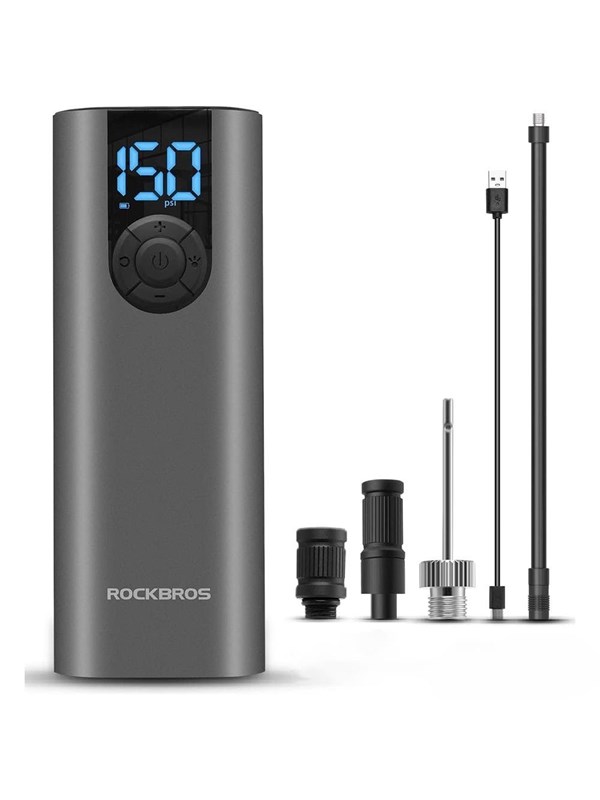Rockbros 42720001001 Electric Bike Pump with LED Display + USB-C - USB-A Cable - Black