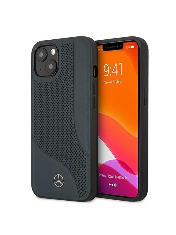 iPhone 13 Mini Backcase hoesje - Mercedes-Benz - Effen Donkerblauw - Leer