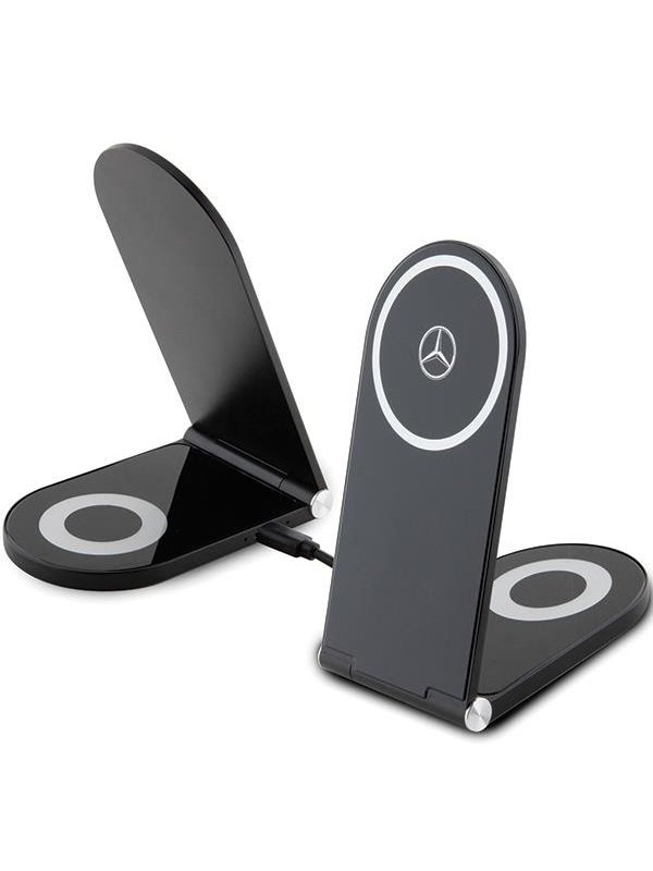 Mercedes - Silver - Stars MagSafe opvouwbare 2in1 15W inductieve oplader - zwart