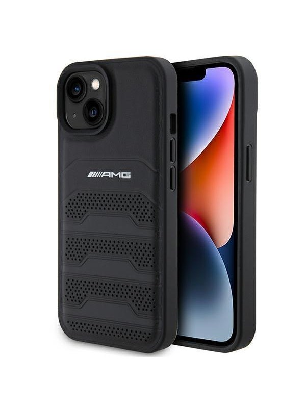 Mercedes-Benz AMG Leather Perforated Back Case - Geschikt voor Apple iPhone 15 Plus (6.7") - Zwart