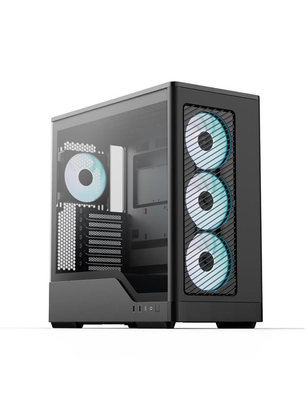PC-behuizing (zonder voeding) - AEROCOOL - D520A-BK V1 - Mid-tower - ATX-vormfactor - 4x120mm A-RGB - Zwart
